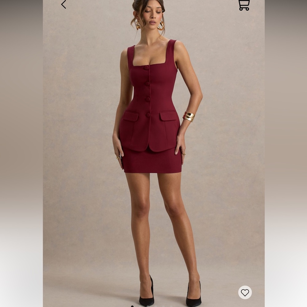 Elegant Burgundy Sleeveless Blazer Dress